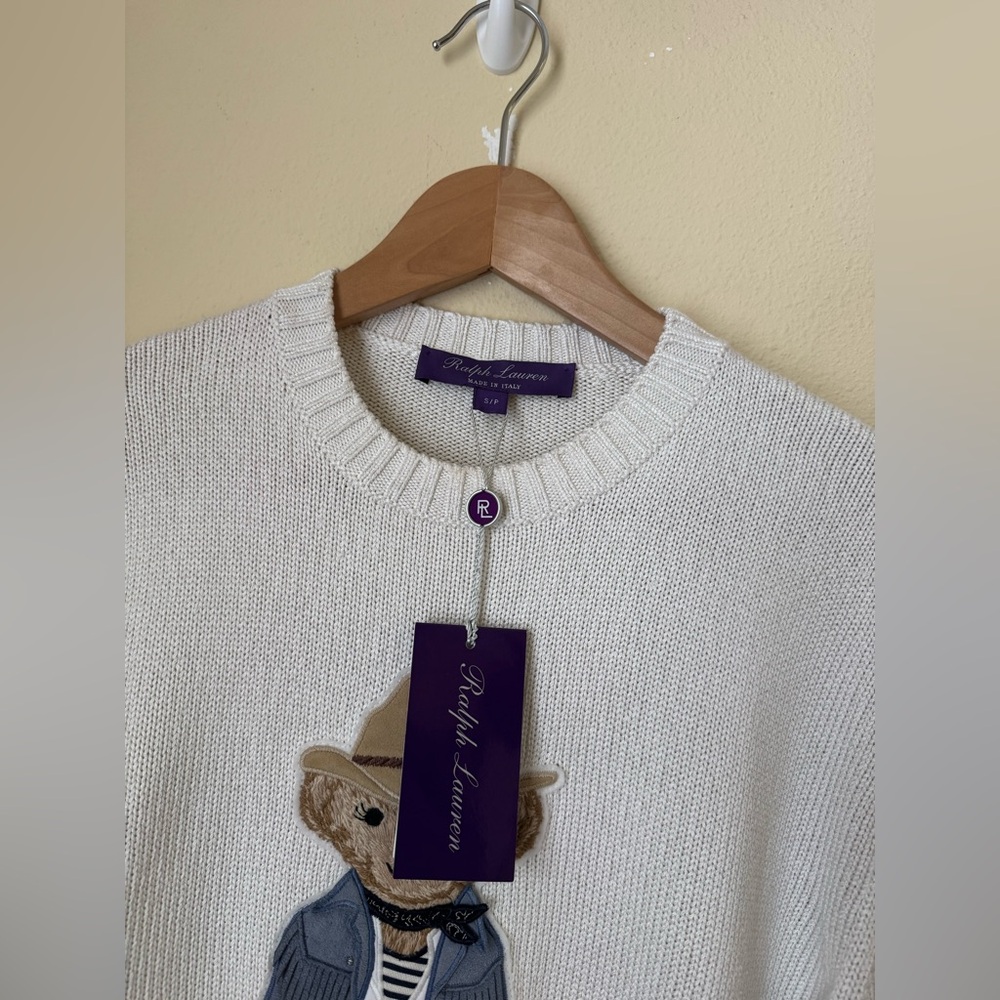 Ralph Lauren Purple Label New Hamptons Spring Polo Bear Silk Sweater White Small - Picture 5 of 12